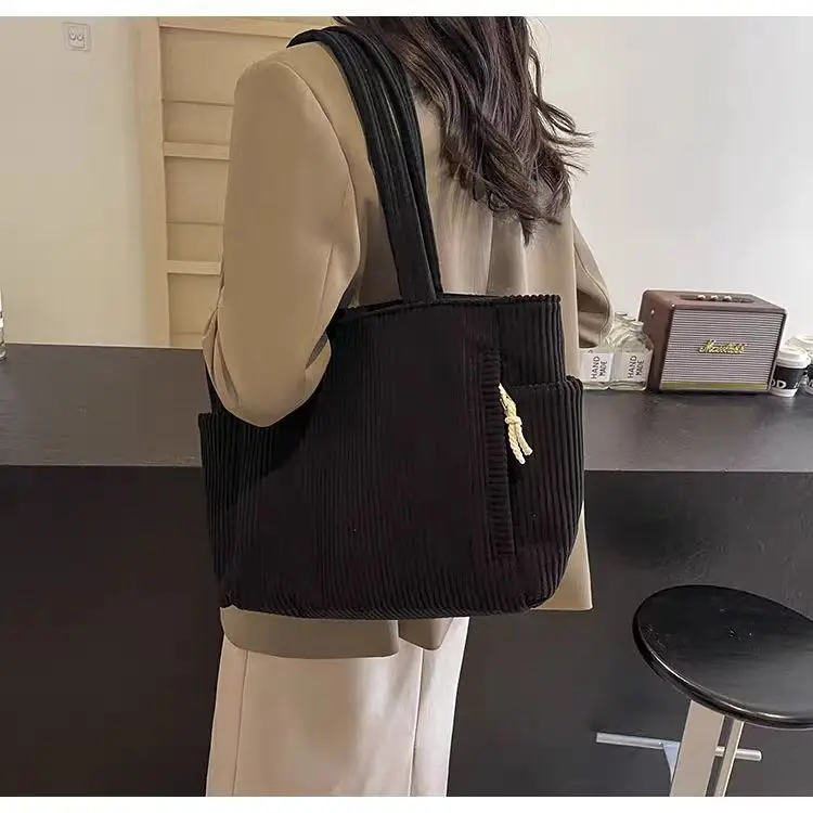 Women's Large Capacity Corduroy Shoulder Bag Beige — feature 36