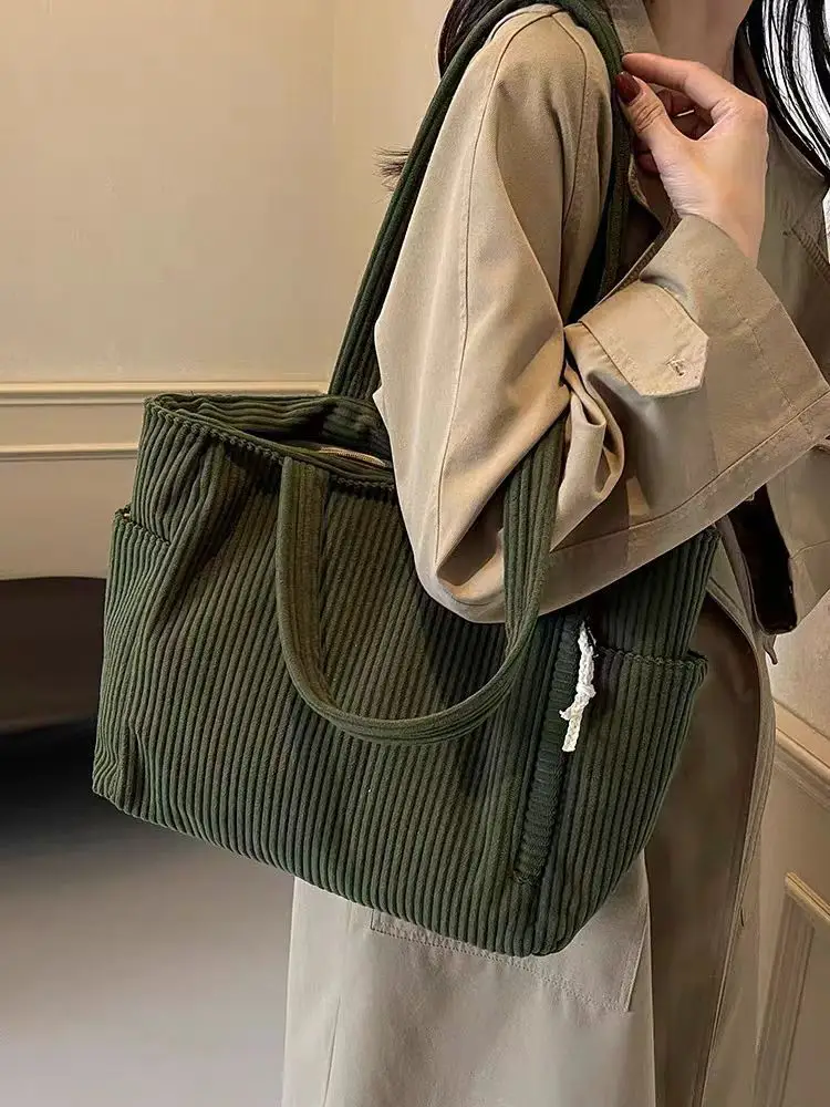 Women's Large Capacity Corduroy Shoulder Bag Beige — feature 37
