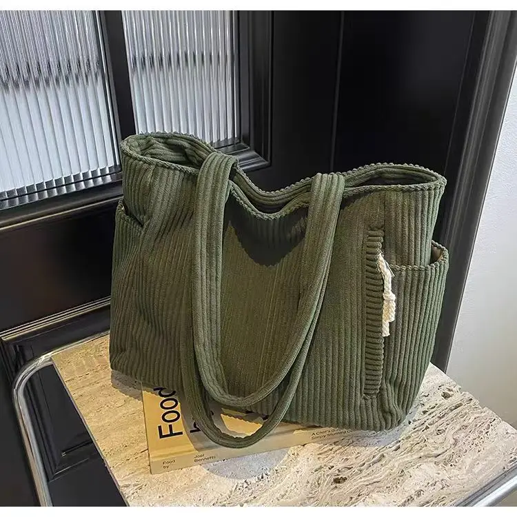 Women's Large Capacity Corduroy Shoulder Bag Beige — feature 5