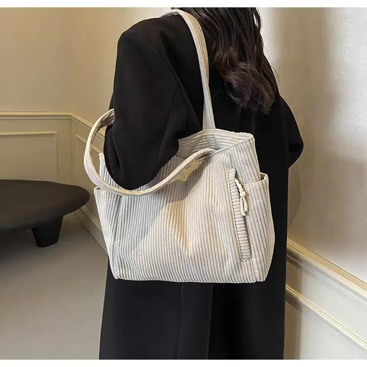 Women's Large Capacity Corduroy Shoulder Bag Beige — feature 6