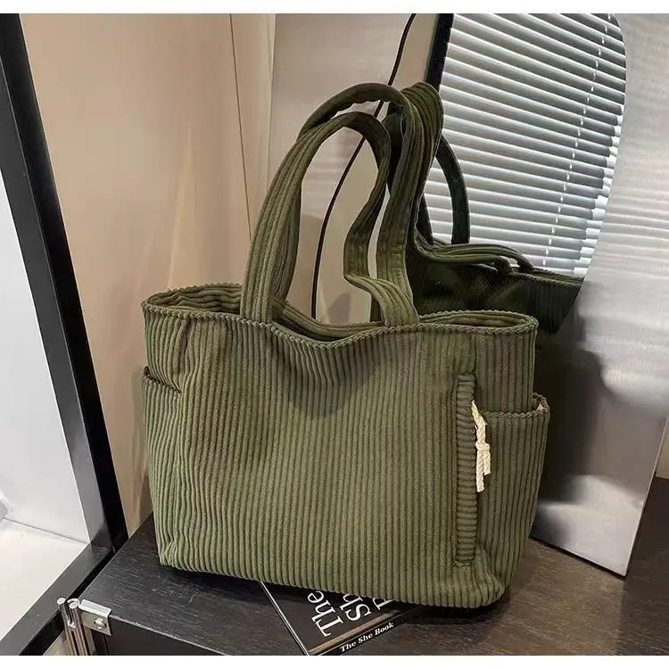 Women's Large Capacity Corduroy Shoulder Bag Beige - Image 4