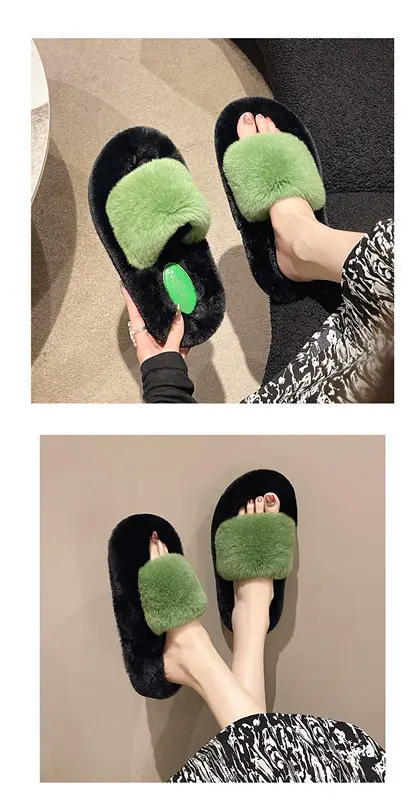Wear Thick-Soled Real Fur Slippers for Women 2024 Summer and Autumn New Style Indoor Home Air-Conditioned Room Lazy One-Word Cotton Slippers — feature 10