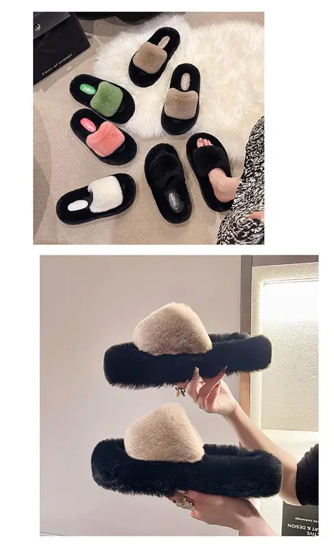 Wear Thick-Soled Real Fur Slippers for Women 2024 Summer and Autumn New Style Indoor Home Air-Conditioned Room Lazy One-Word Cotton Slippers — feature 12