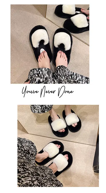 Wear Thick-Soled Real Fur Slippers for Women 2024 Summer and Autumn New Style Indoor Home Air-Conditioned Room Lazy One-Word Cotton Slippers — feature 13