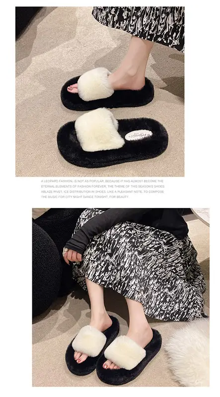 Wear Thick-Soled Real Fur Slippers for Women 2024 Summer and Autumn New Style Indoor Home Air-Conditioned Room Lazy One-Word Cotton Slippers — feature 14