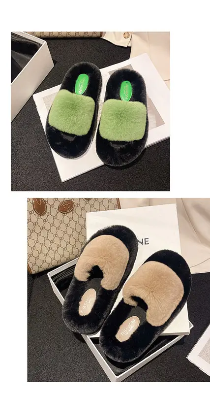 Wear Thick-Soled Real Fur Slippers for Women 2024 Summer and Autumn New Style Indoor Home Air-Conditioned Room Lazy One-Word Cotton Slippers — feature 17