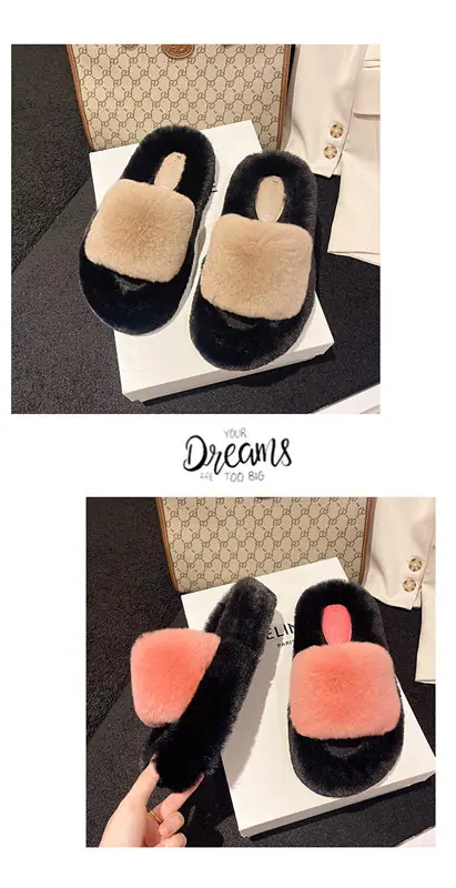 Wear Thick-Soled Real Fur Slippers for Women 2024 Summer and Autumn New Style Indoor Home Air-Conditioned Room Lazy One-Word Cotton Slippers — feature 18