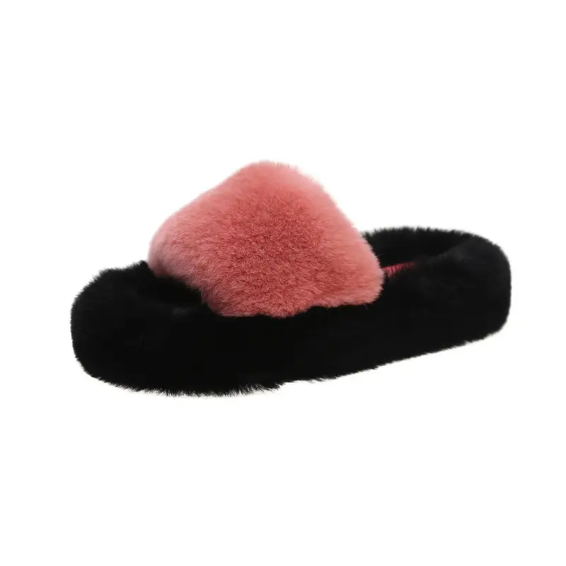 Wear Thick-Soled Real Fur Slippers for Women 2024 Summer and Autumn New Style Indoor Home Air-Conditioned Room Lazy One-Word Cotton Slippers — feature 25