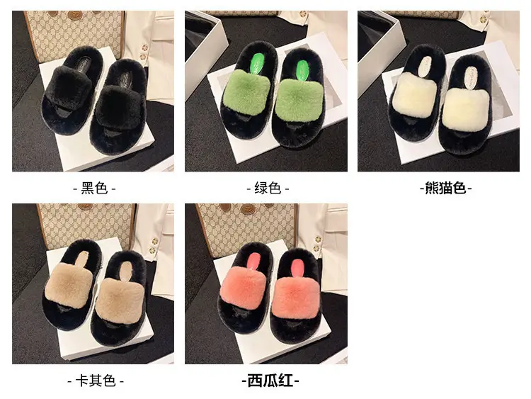 Wear Thick-Soled Real Fur Slippers for Women 2024 Summer and Autumn New Style Indoor Home Air-Conditioned Room Lazy One-Word Cotton Slippers — feature 4