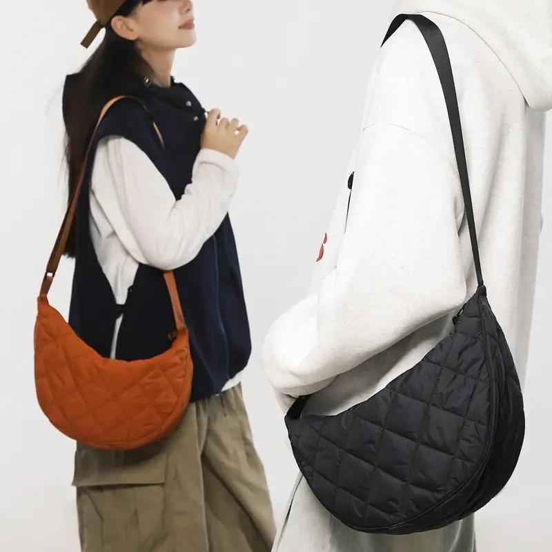 Women's Large Capacity Shoulder Crossbody Bag Black Quilted - Image 8