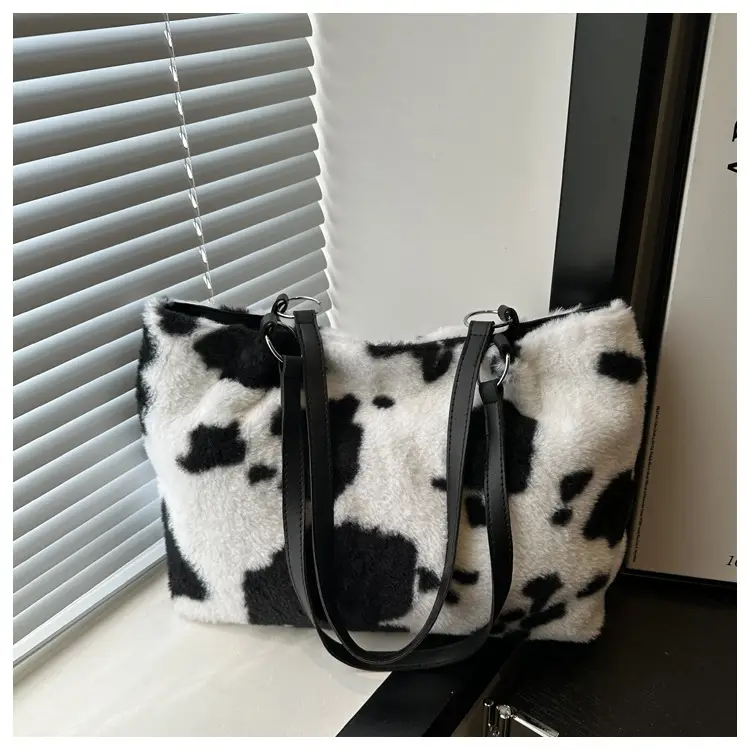 Autumn Winter Plush Cowprint Tote Bag for Women — feature 10