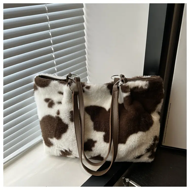 Autumn Winter Plush Cowprint Tote Bag for Women — feature 11