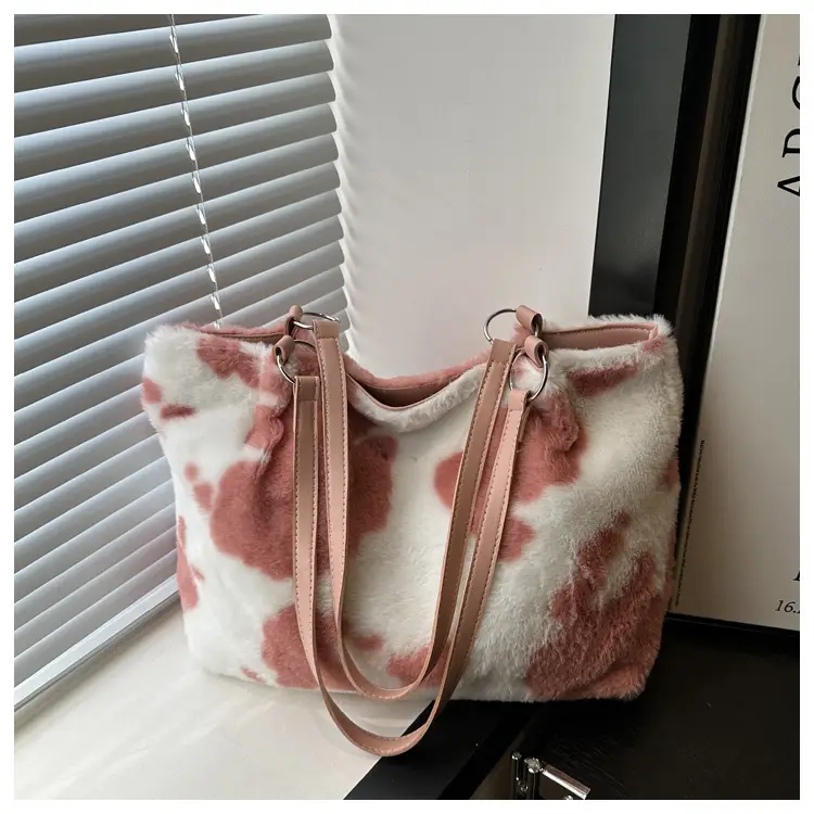 Autumn Winter Plush Cowprint Tote Bag for Women — feature 12