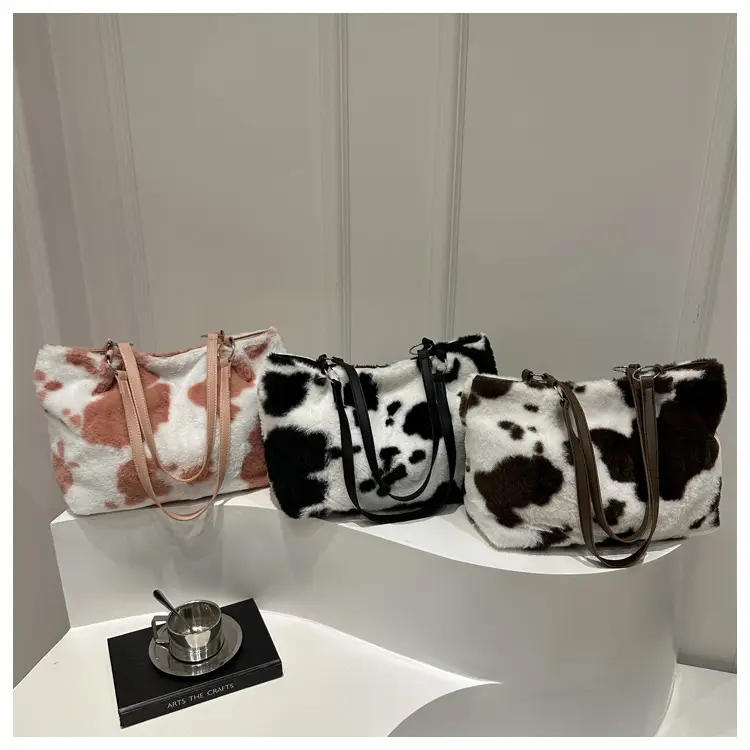 Autumn Winter Plush Cowprint Tote Bag for Women — feature 13