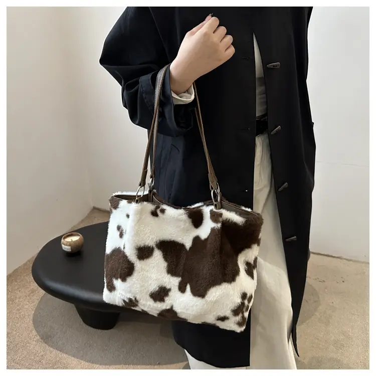 Autumn Winter Plush Cowprint Tote Bag for Women — feature 14