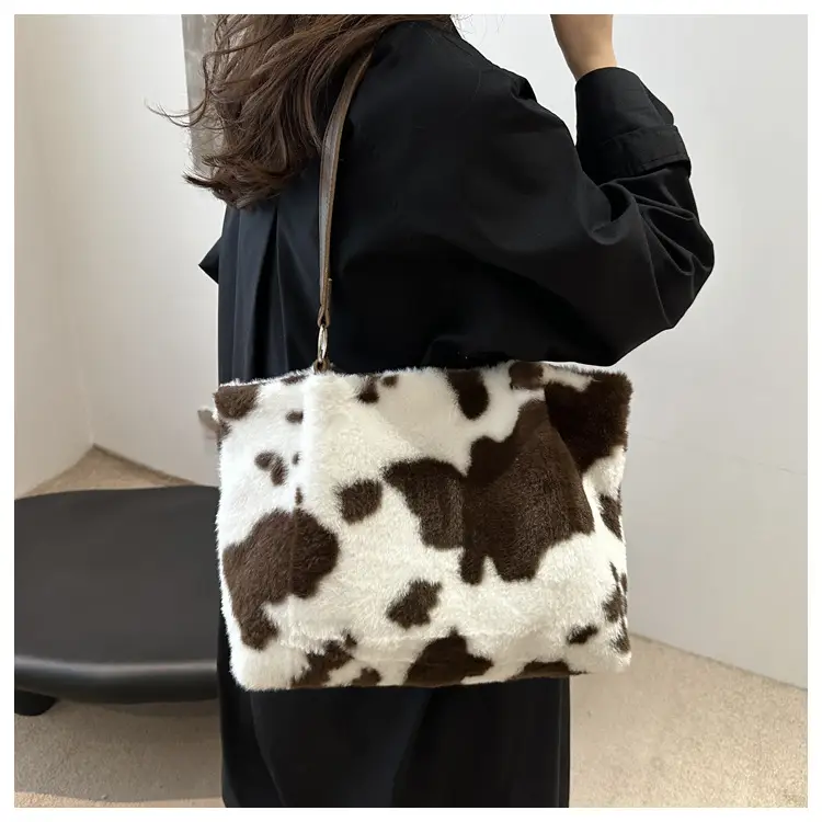 Autumn Winter Plush Cowprint Tote Bag for Women — feature 15