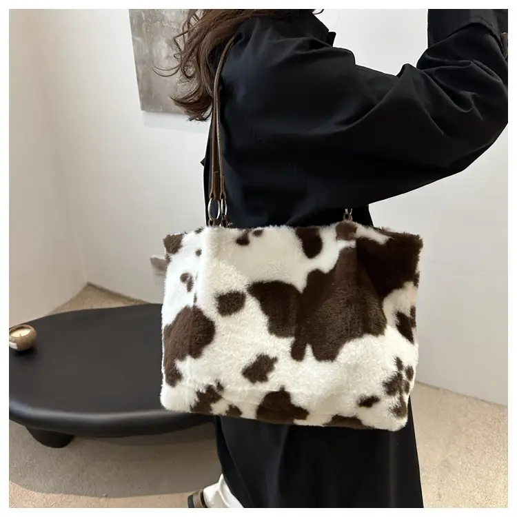 Autumn Winter Plush Cowprint Tote Bag for Women — feature 16