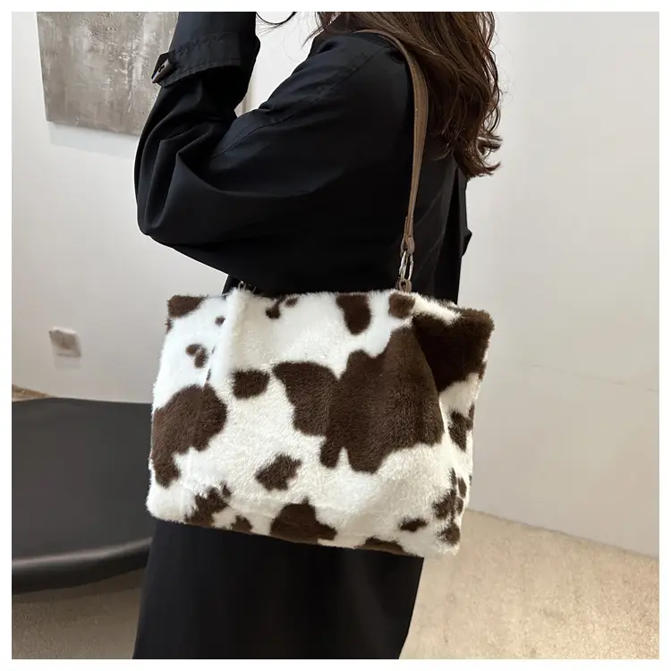 Autumn Winter Plush Cowprint Tote Bag for Women — feature 17