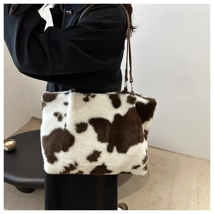 Autumn Winter Plush Cowprint Tote Bag for Women — feature 18
