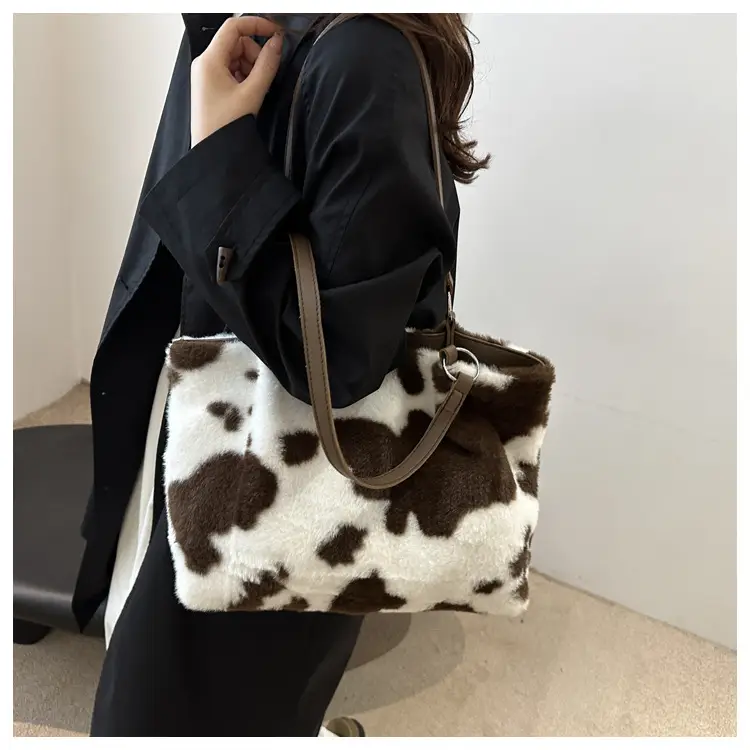 Autumn Winter Plush Cowprint Tote Bag for Women — feature 19