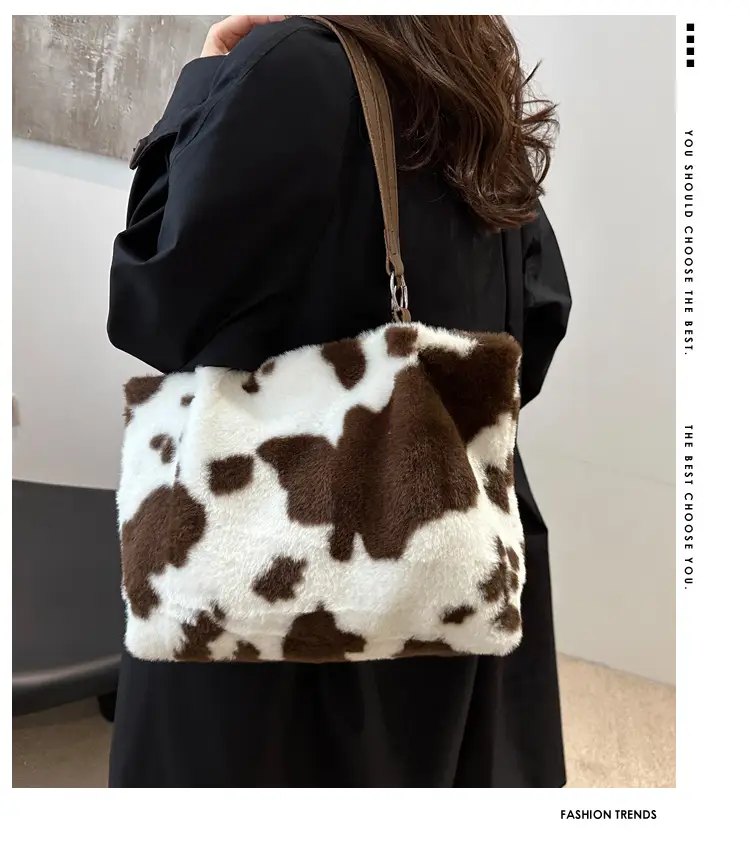 Autumn Winter Plush Cowprint Tote Bag for Women — feature 2