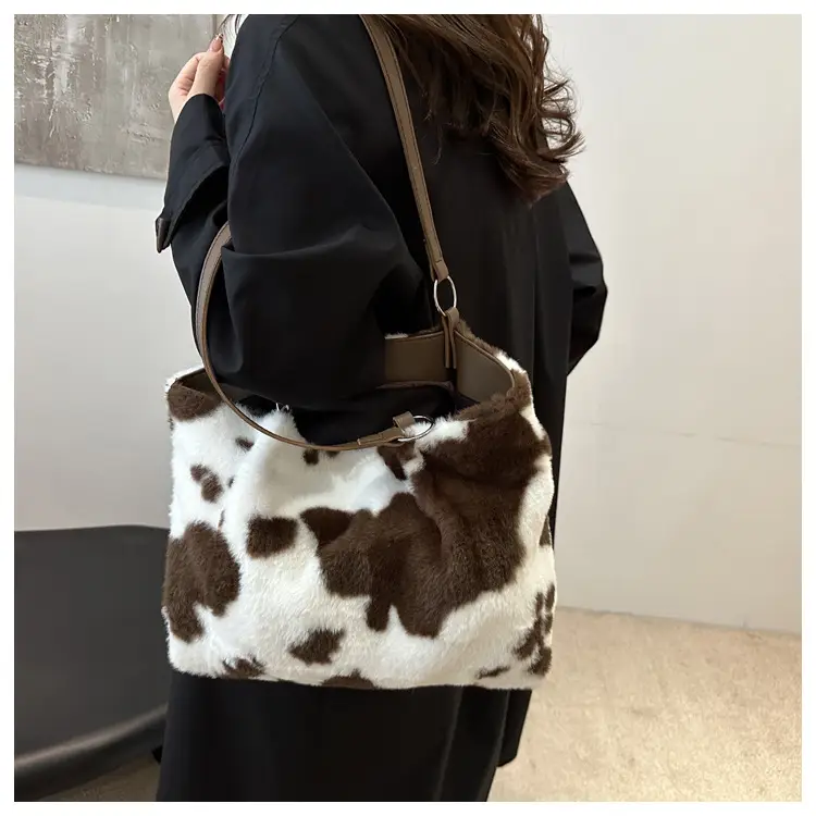Autumn Winter Plush Cowprint Tote Bag for Women — feature 20