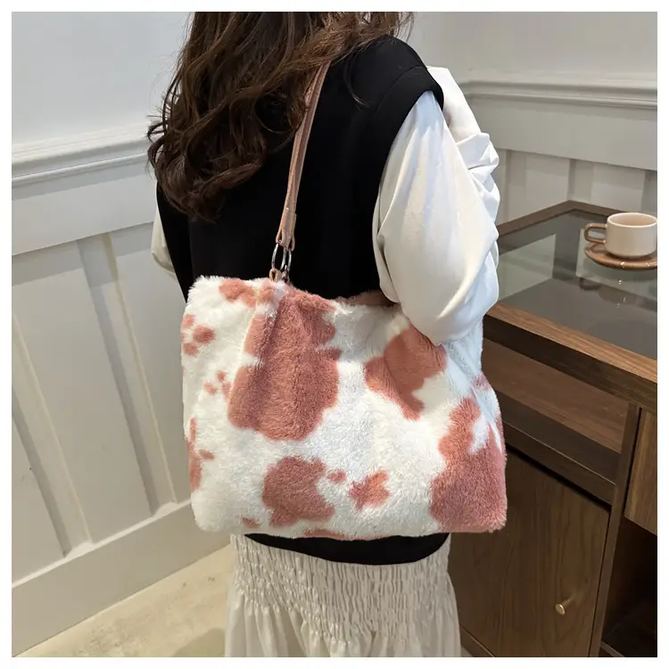Autumn Winter Plush Cowprint Tote Bag for Women — feature 21