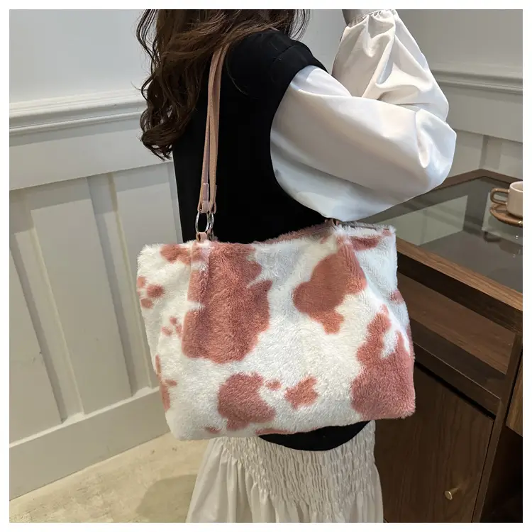 Autumn Winter Plush Cowprint Tote Bag for Women — feature 22