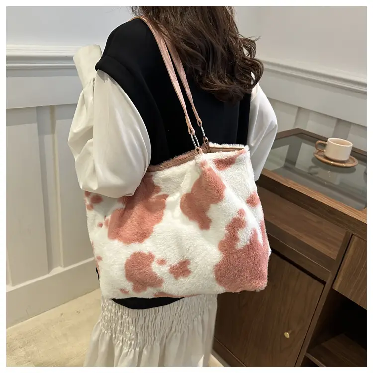 Autumn Winter Plush Cowprint Tote Bag for Women — feature 26