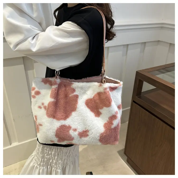 Autumn Winter Plush Cowprint Tote Bag for Women — feature 27
