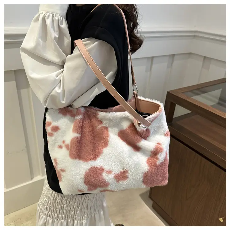Autumn Winter Plush Cowprint Tote Bag for Women — feature 28
