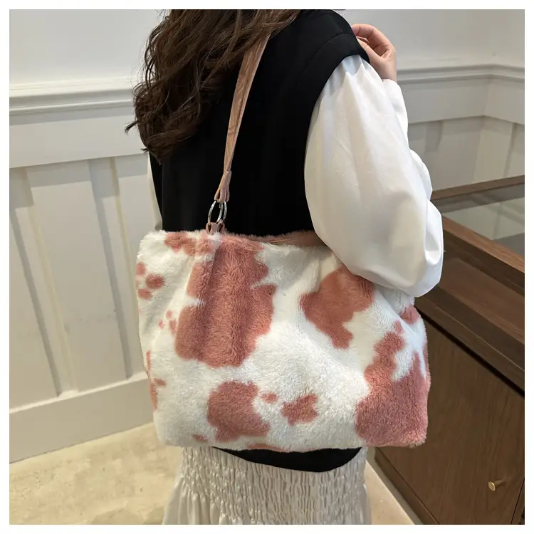 Autumn Winter Plush Cowprint Tote Bag for Women — feature 29