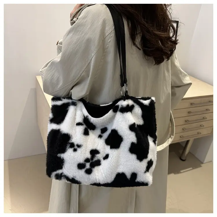 Autumn Winter Plush Cowprint Tote Bag for Women — feature 30