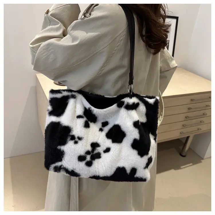 Autumn Winter Plush Cowprint Tote Bag for Women — feature 31