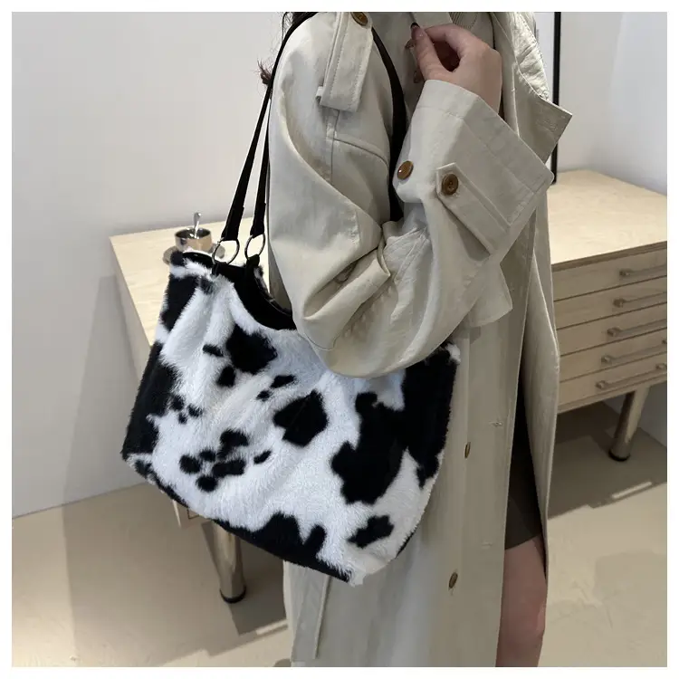 Autumn Winter Plush Cowprint Tote Bag for Women — feature 35