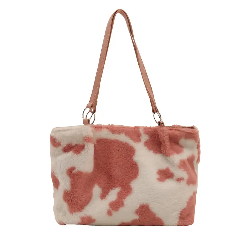 Autumn Winter Plush Cowprint Tote Bag for Women - Image 2