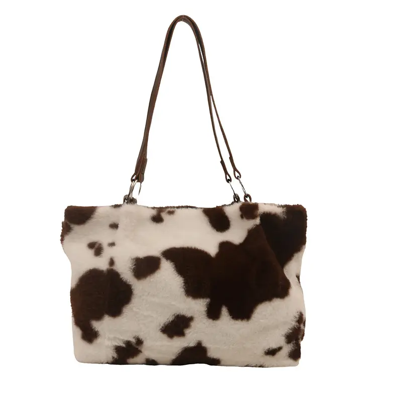 Autumn Winter Plush Cowprint Tote Bag for Women - Image 3