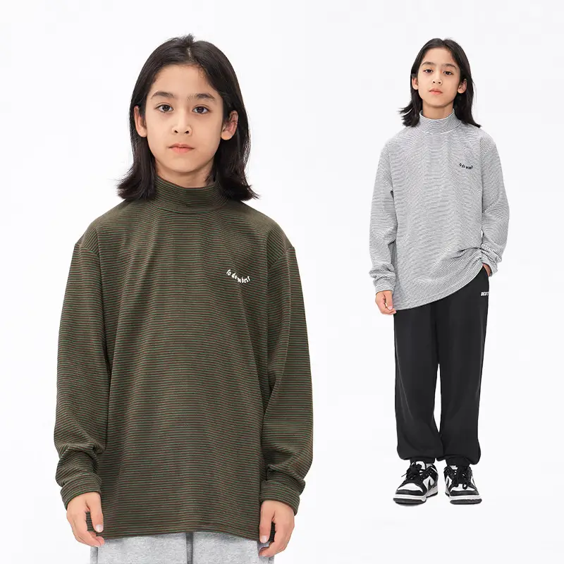 DK Children's Grey Striped Fleece Shirt with High Neck - Image 2
