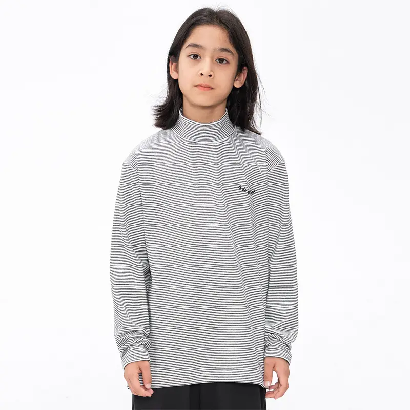 DK Children's Grey Striped Fleece Shirt with High Neck - Image 4