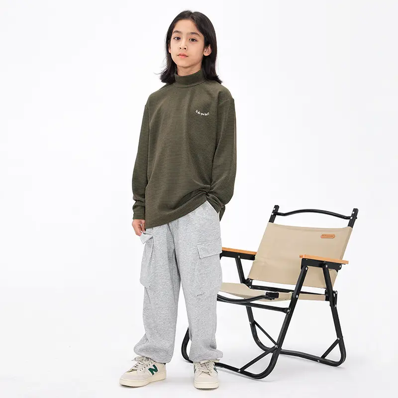 DK Children's Grey Striped Fleece Shirt with High Neck - Image 5