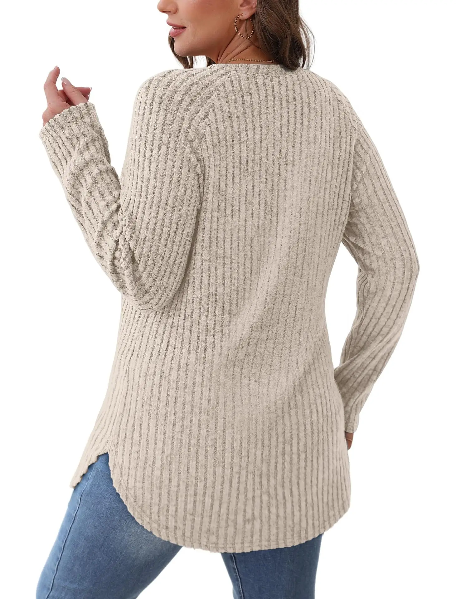 Women's Long Sleeve Ribbed Green Pullover Top — feature 10