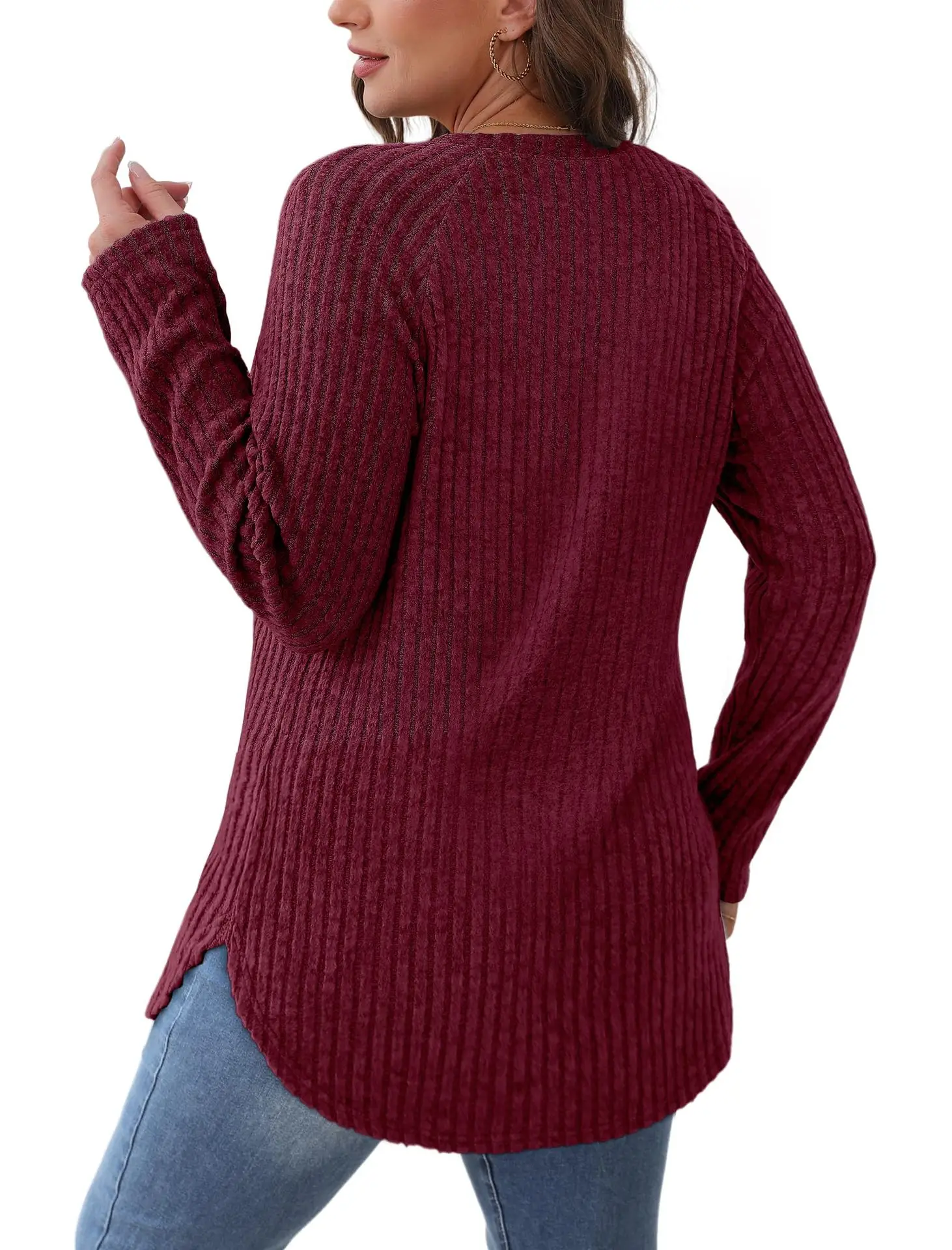 Women's Long Sleeve Ribbed Green Pullover Top — feature 25