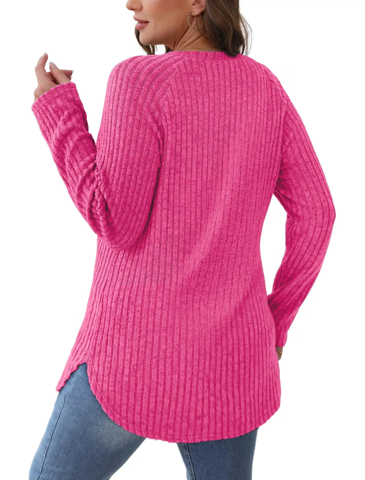 Women's Long Sleeve Ribbed Green Pullover Top — feature 45