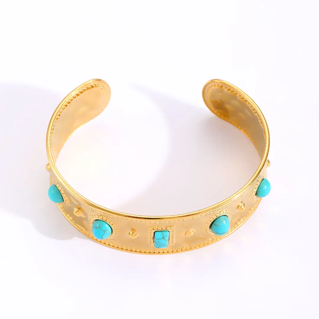 European and American Cross-border Jewelry Golden Fashion Hollow Flower Leaf Opening Bracelet Arm Ring for Women Stainless Steel Bracelet