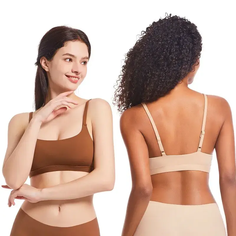 Women's Seamless Underwear No Wires Stretch Soft Round Neck Vest Bra