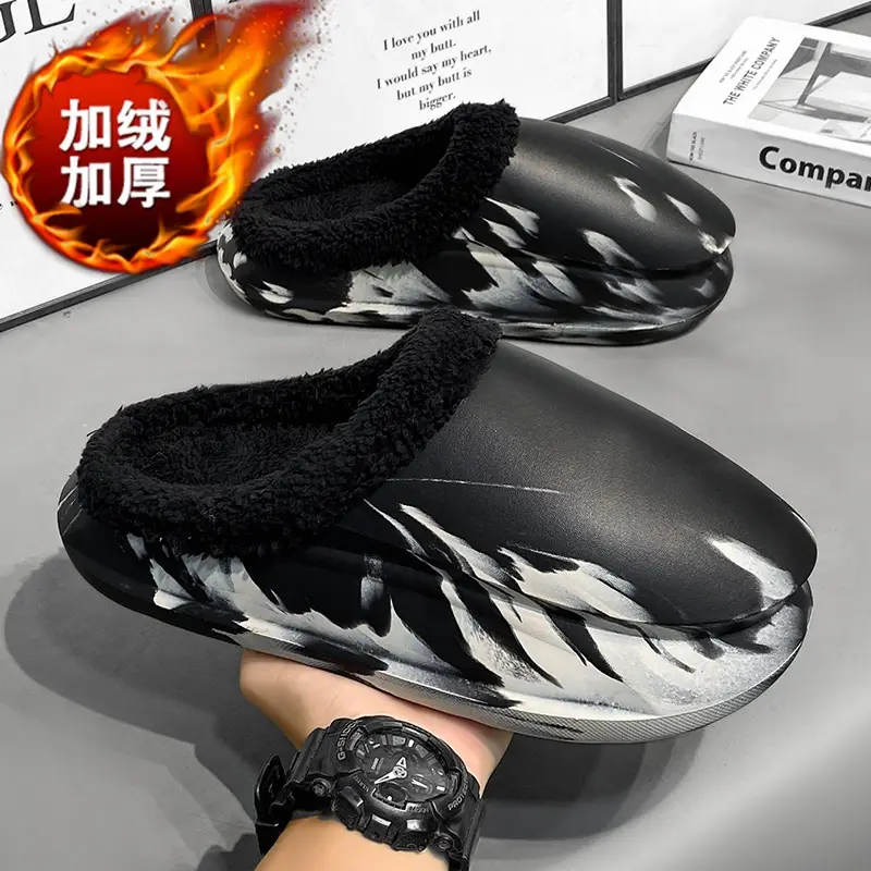 Cross-border Cotton Slippers Men's Winter Waterproof fleece-lined Warm Couple Slippers Outer Wear Thick Sole Shoes for Lazy People - Image 15