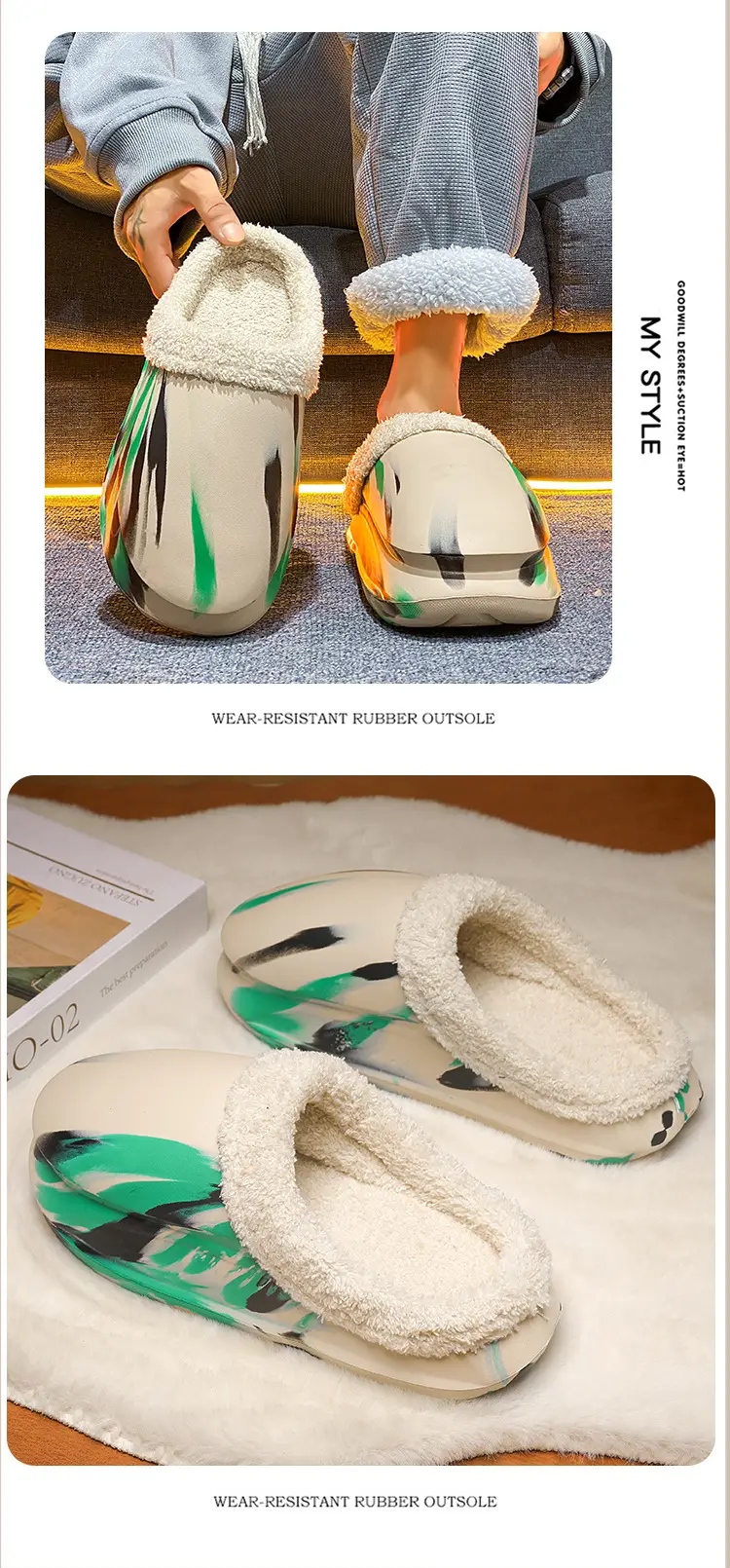 Cross-border Cotton Slippers Men's Winter Waterproof fleece-lined Warm Couple Slippers Outer Wear Thick Sole Shoes for Lazy People — feature 13