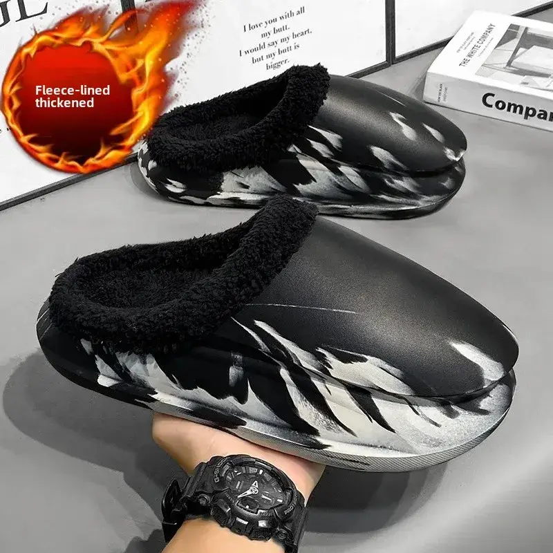 Cross-border Cotton Slippers Men's Winter Waterproof fleece-lined Warm Couple Slippers Outer Wear Thick Sole Shoes for Lazy People - Image 3