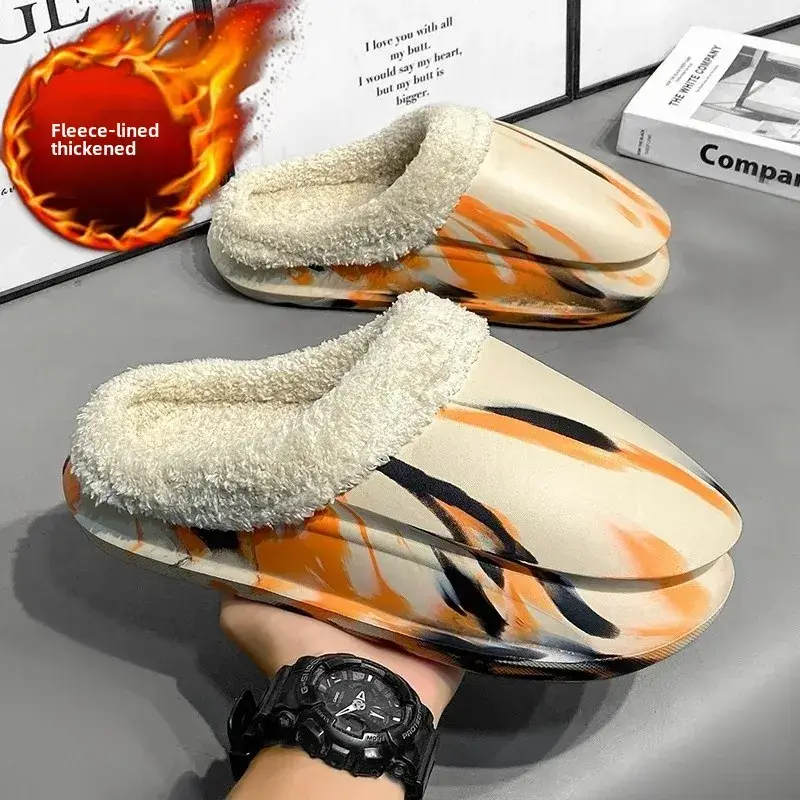 Cross-border Cotton Slippers Men's Winter Waterproof fleece-lined Warm Couple Slippers Outer Wear Thick Sole Shoes for Lazy People - Image 5