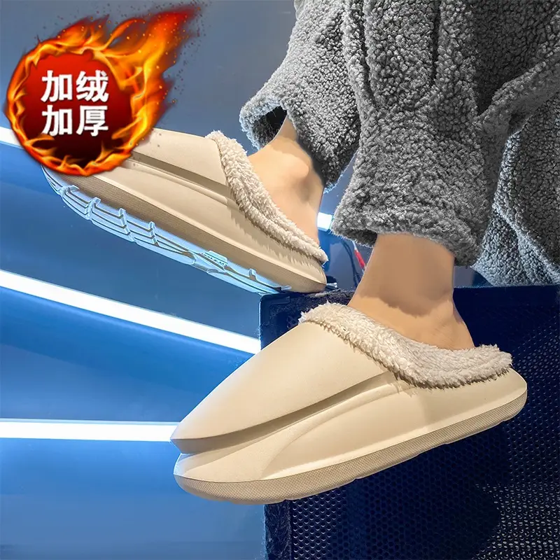 Men's Shoes Winter Casual fleece-lined Warm Cotton Shoes Couple's Baotou Waterproof Slippers Thick-soled Indoor Cotton Slippers Cross-border
